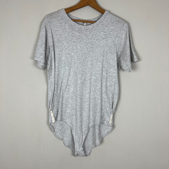 Free People Intimately Bodysuit Womens Large Gray Crew Neck Short Sleeve Light L - Picture 1 of 11